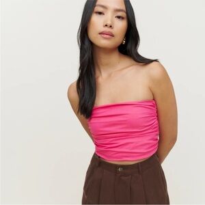 NWT Reformation Arella Strapless Cropped Ruched Organic Cotton Pink Size 12